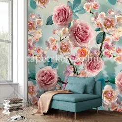   Behang Expresse Colorful vlies anyagú kék, rózsaszín, sárga, szürke színű virágos romantikus tapéta