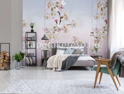 Behang Expresse Colorful vlies anyagú fehér, rózsaszín, sárga, zöld színű virágos romantikus tapéta