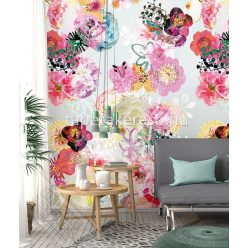   Behang Expresse Colorful vlies anyagú pink, narancssárga, kék, türkiz, fehér, szürke színű virágos romantikus tapéta