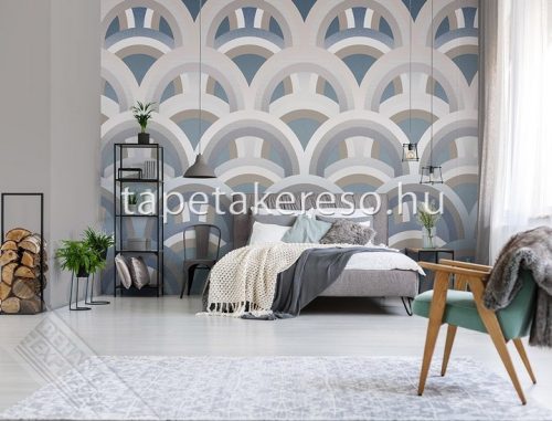 Behang Expresse Colorful vlies anyagú kék, szürke, homok színű körös, geometriai retro tapéta