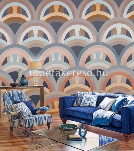 Behang Expresse Colorful vlies anyagú barna, kék, szürke, sárga, barack színű körös, geometriai retro tapéta