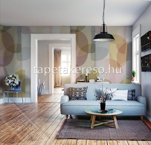 Behang Expresse Colorful vlies anyagú szürke, sárga, rózsaszín, kék színű geometriai retro tapéta