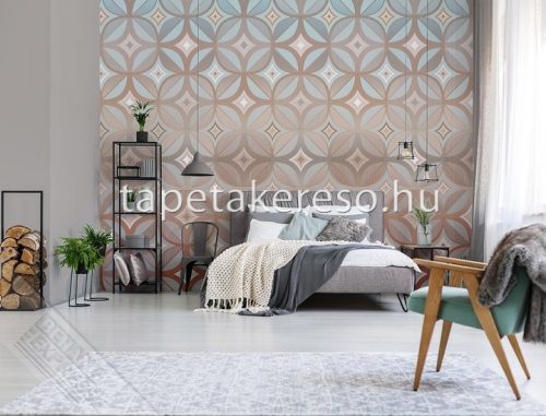 Behang Expresse Colorful vlies anyagú fehér, barna, kék, szürke színű geometriai retro tapéta