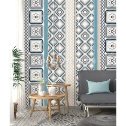   Behang Expresse Colorful vlies anyagú fehér, kék, beige, türkiz, fekete színű csempe retro tapéta