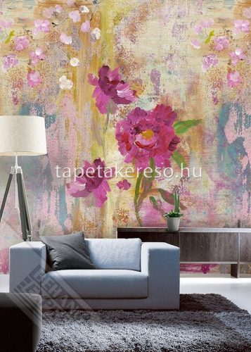 Behang Expresse Colorful vlies anyagú sárga, rózsaszín, pink, zöld, kék színű koptatott, virágos romantikus tapéta