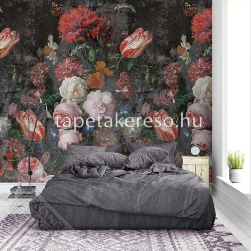 Behang Expresse Colorful vlies anyagú piros, fehér, zöld, szürke színű virágos romantikus tapéta
