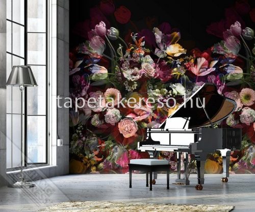 Behang Expresse Colorful vlies anyagú fekete, kék, fehér, piros, rózsaszín színű virágos romantikus tapéta