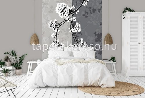 Behang Expresse Colorchoc Light and Dark vlies anyagú fekete, fehér, szürke, beige színű ágas, virágos modern poszter