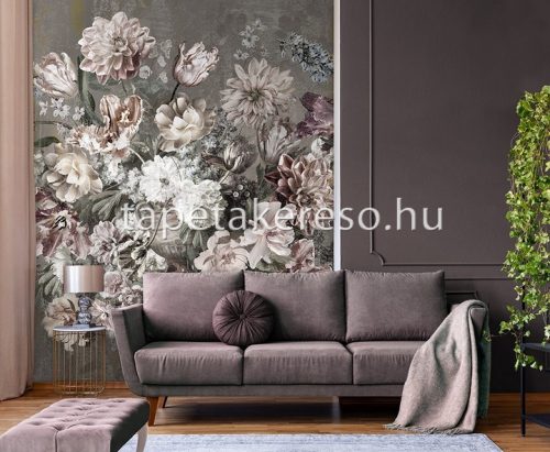 Behang Expresse Colorchoc Light and Dark vlies anyagú fehér, szürke, mályva, barna színű virágos romantikus poszter