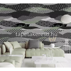   Behang Expresse Colorchoc Light and Dark vlies anyagú fekete, fehér, zöld színű patchwork, absztrakt modern poszter