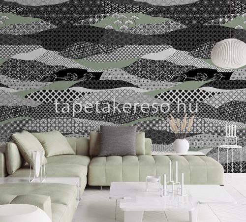 Behang Expresse Colorchoc Light and Dark vlies anyagú fekete, fehér, zöld színű patchwork, absztrakt modern poszter