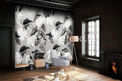 Behang Expresse Colorchoc Light and Dark vlies anyagú fekete, fehér, szürke színű leveles modern poszter
