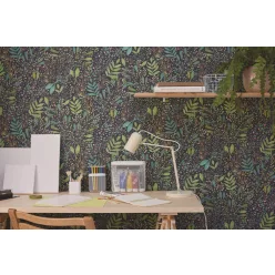   Caselio  Kitchen box, vlies, vinyl anyagú, fekete, zöld, rózsaszín, sárga színű, leveles, Modern tapéta