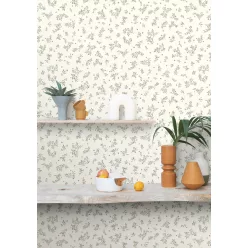   Caselio  Kitchen box, vlies, vinyl anyagú, fehér, zöld, barna színű, leveles, Modern tapéta