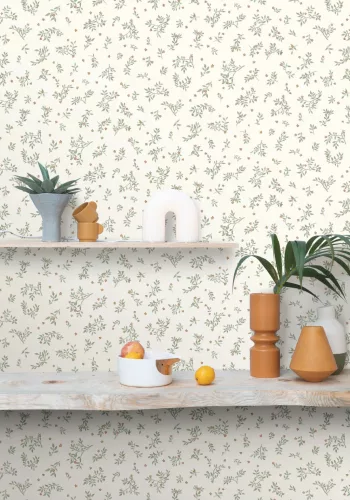 Caselio  Kitchen box, vlies, vinyl anyagú, fehér, zöld, barna színű, leveles, Modern tapéta