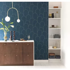   Caselio  Kitchen box, vlies, vinyl anyagú, kék, arany színű, art deco, geometriai, Modern tapéta