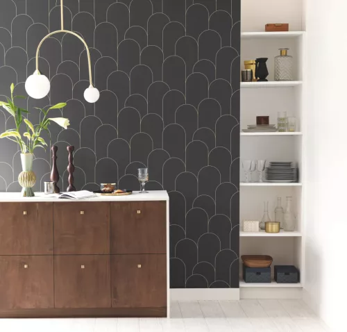 Caselio  Kitchen box, vlies, vinyl anyagú, barna, arany színű, art deco, geometriai, Modern tapéta