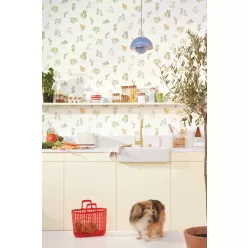   Caselio  Kitchen box, vlies, vinyl anyagú, fehér, türkiz, zöld, sárga színű, növényes, virágos, Modern tapéta