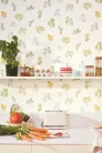 Caselio  Kitchen box, vlies, vinyl anyagú, fehér, türkiz, zöld, sárga színű, növényes, virágos, Modern tapéta