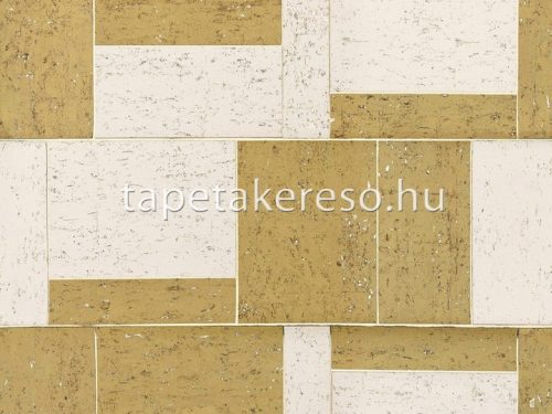 Omexco Khatam vlies, parafa anyagú arany, törtfehér, sárga színű kockás, geometriai natural tapéta
