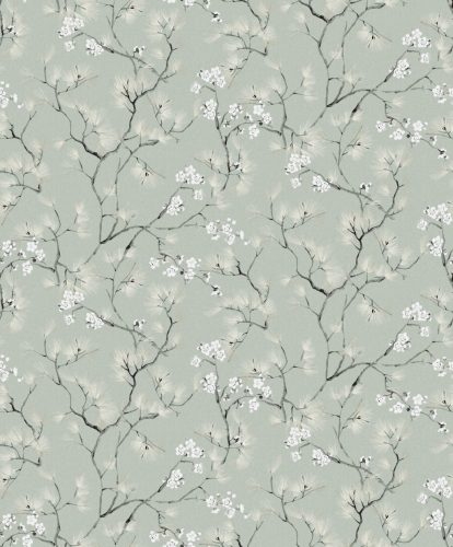 Khroma Kimono vlies anyagú, zöld, fekete, fehér, vajszínű színű, ágas, virágos, Modern tapéta