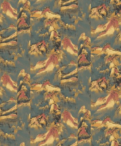 Khroma Kimono vlies anyagú, zöld, mustársárga, arany, rózsaszín színű, hegyvidék, Modern tapéta