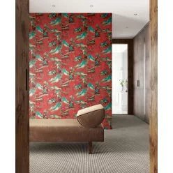   Khroma Kimono vlies anyagú, piros, barna, türkiz, arany színű, hegyvidék, Modern tapéta
