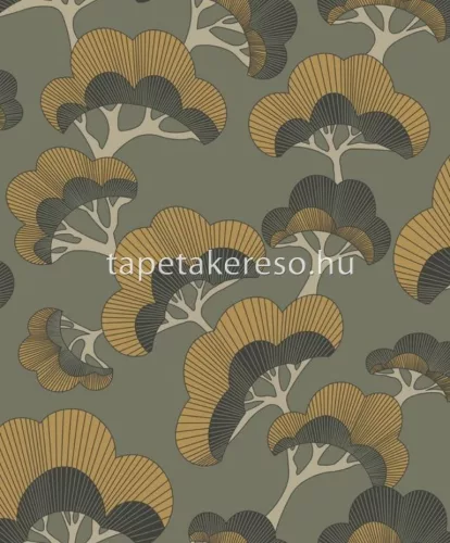 Casadeco Kyoto vlies anyagú fekete, zöld, barna színű fás modern tapéta