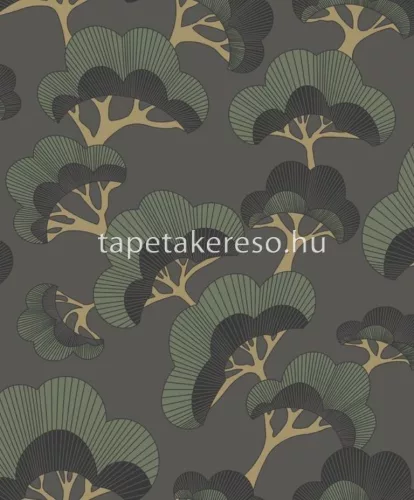 Casadeco Kyoto vlies anyagú szürke, zöld, arany színű fás modern tapéta