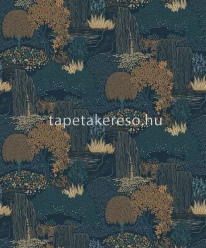 Casadeco Kyoto vlies anyagú kék, barna színű fás modern tapéta