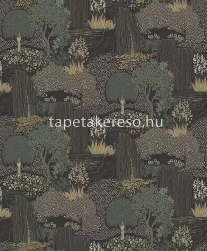 Casadeco Kyoto vlies anyagú szürke, zöld, barna színű fás modern tapéta