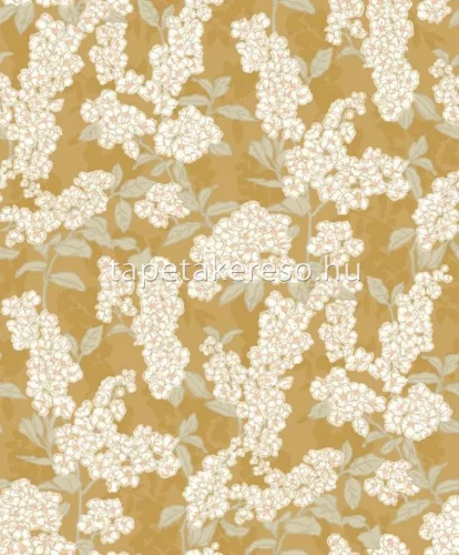 Casadeco Kyoto vlies anyagú mustársárga, fehér színű virágos modern tapéta