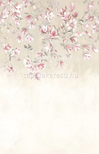 Casadeco Kyoto vlies anyagú beige, szürke, rózsaszín színű madaras, virágos modern tapéta