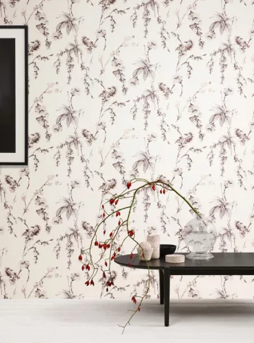 Khroma La Vie En Rose vlies anyagú beige, barna színű leveles modern tapéta