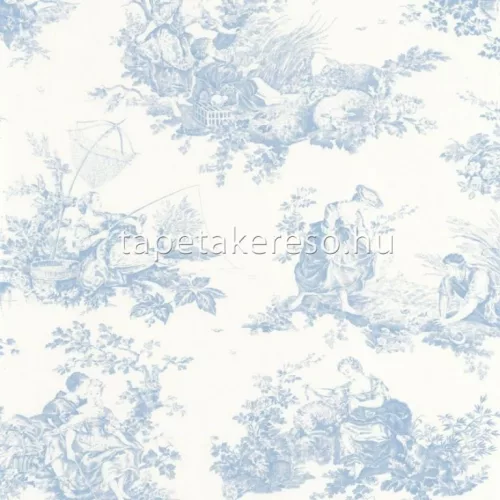 Casadeco LES BELLES TOILES DE JOUY vlies anyagú fehér, kék színű életkép romantikus tapéta