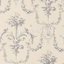   Casadeco LES BELLES TOILES DE JOUY vlies anyagú fehér, szürke, barna színű barokk, virágos romantikus tapéta