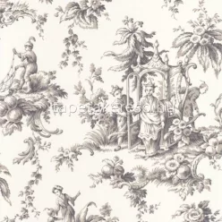   Casadeco LES BELLES TOILES DE JOUY vlies anyagú fehér, barna, szürke színű életkép romantikus tapéta