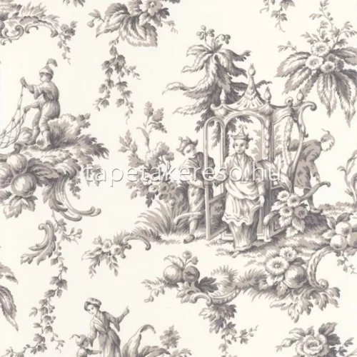 Casadeco LES BELLES TOILES DE JOUY vlies anyagú fehér, barna, szürke színű életkép romantikus tapéta