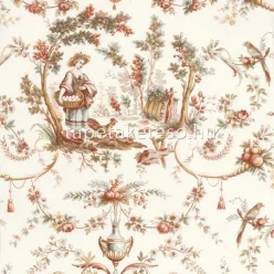   Casadeco LES BELLES TOILES DE JOUY vlies anyagú fehér, barna, terrakotta színű virágos, életkép romantikus tapéta
