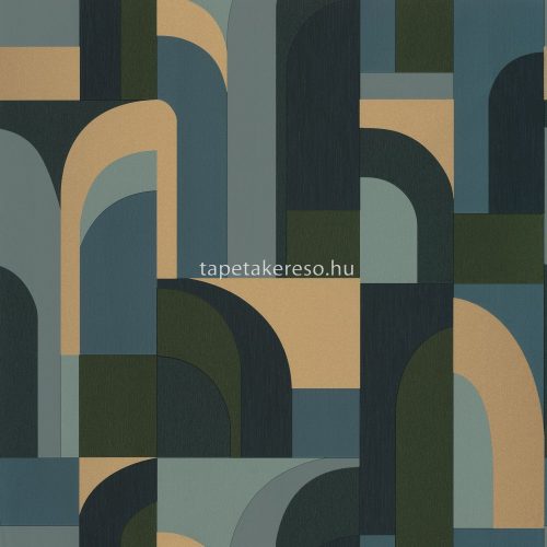 Caselio LABYRINTH vinyl, vlies anyagú kék, zöld, arany, türkiz színű art deco, geometriai modern tapéta