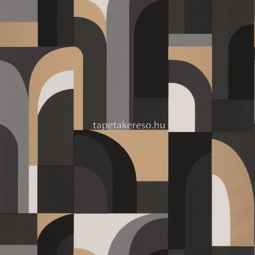 Caselio LABYRINTH vinyl, vlies anyagú fekete, fehér, arany, szürke színű art deco, geometriai modern tapéta