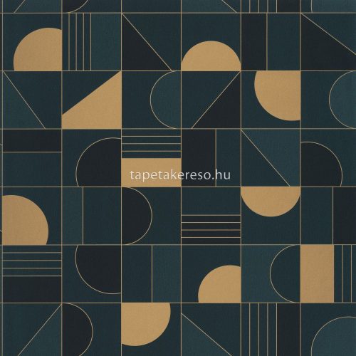 Caselio LABYRINTH vinyl, vlies anyagú kék, arany színű art deco, geometriai modern tapéta