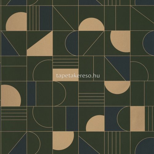 Caselio LABYRINTH vinyl, vlies anyagú kék, zöld, arany színű art deco, geometriai modern tapéta