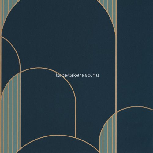 Caselio LABYRINTH vinyl, vlies anyagú kék, arany, türkiz színű art deco, geometriai modern tapéta