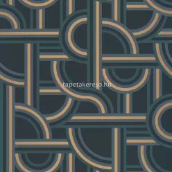   Caselio LABYRINTH vinyl, vlies anyagú kék, arany, türkiz színű art deco, geometriai modern tapéta