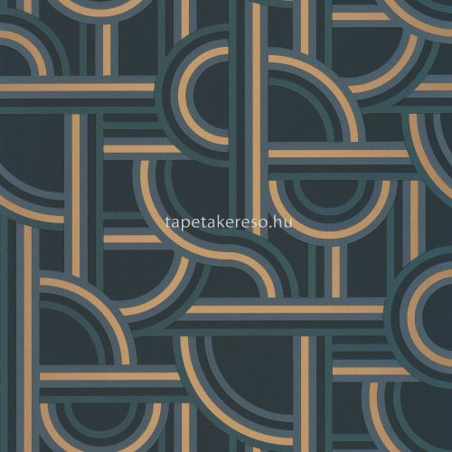 Caselio LABYRINTH vinyl, vlies anyagú kék, arany, türkiz színű art deco, geometriai modern tapéta