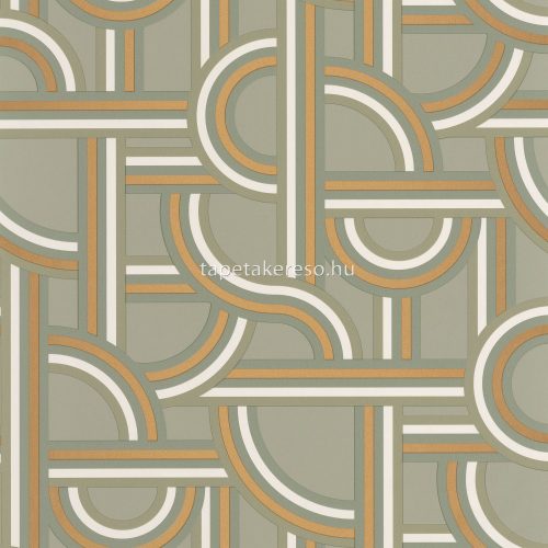 Caselio LABYRINTH vinyl, vlies anyagú fehér, arany, türkiz, zöld színű art deco, geometriai modern tapéta