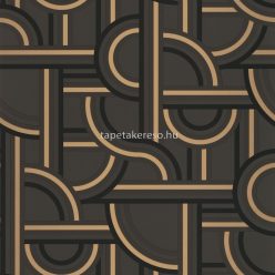   Caselio LABYRINTH vinyl, vlies anyagú fekete, arany, szürke színű art deco, geometriai modern tapéta