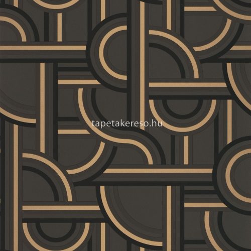 Caselio LABYRINTH vinyl, vlies anyagú fekete, arany, szürke színű art deco, geometriai modern tapéta
