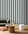 Caselio Light vinyl, vlies anyagú, fehér, kék színű, csíkos, Modern tapéta